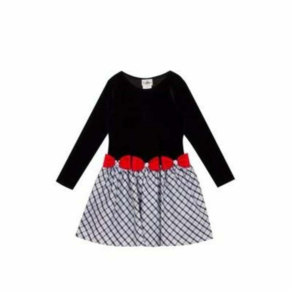 Rare Editions Little Girls Plaid Drop Waist Dress- Black Size 4 0